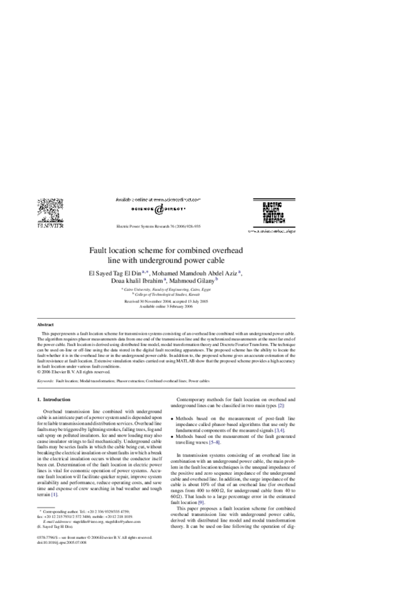(PDF) Fault location scheme for combined overhead line with underground
