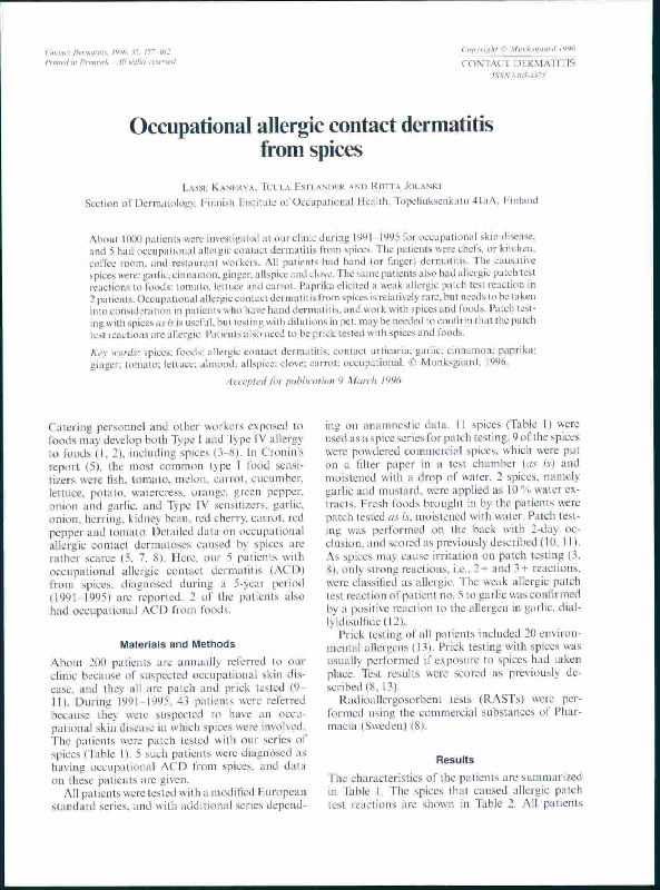 (PDF) Occupational allergic contact dermatitis from sunflower Elisa