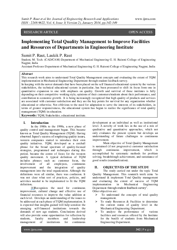 implementation of total quality management pdf