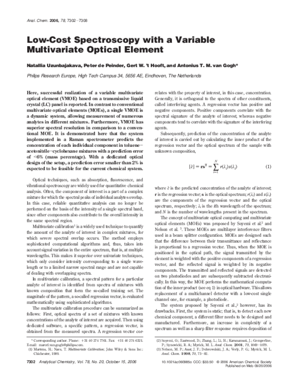 (PDF) Low-Cost Spectroscopy with a Variable Multivariate Optical Element