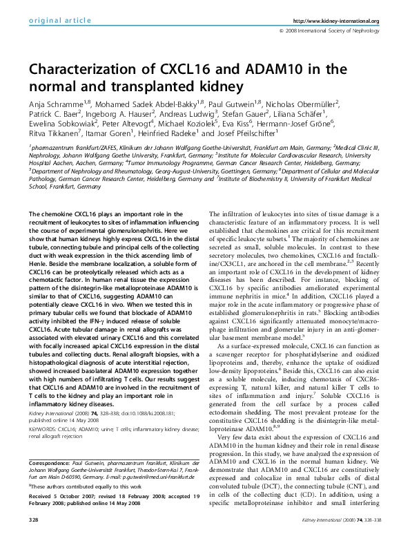 (PDF) Characterization of CXCL16 and ADAM10 in the normal and ...