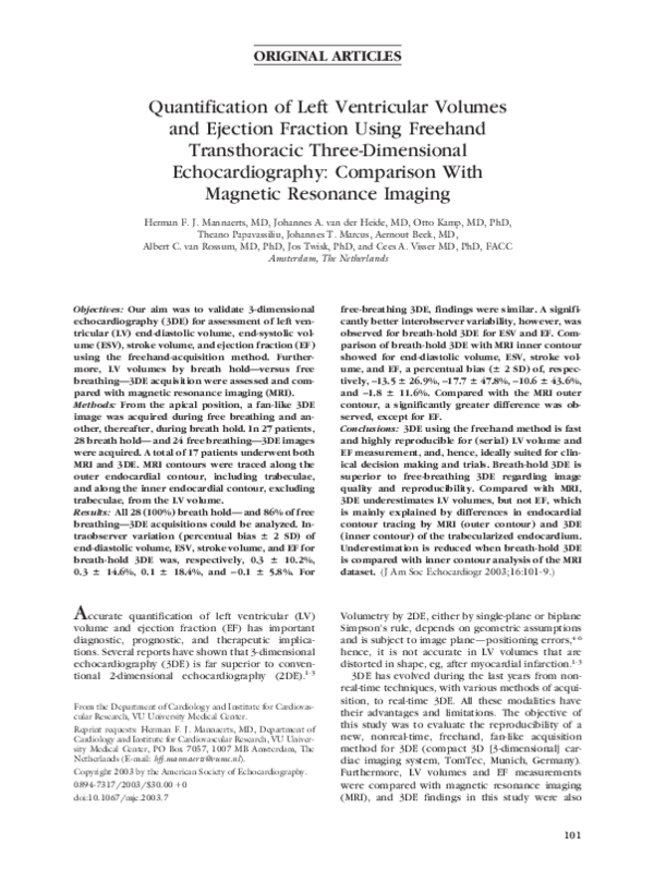 (PDF) Quantification of left ventricular volumes and ejection fraction ...