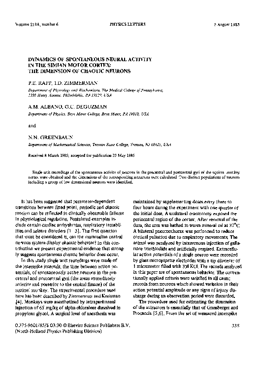 (PDF) Dynamics of spontaneous neural activity in the simian motor ...