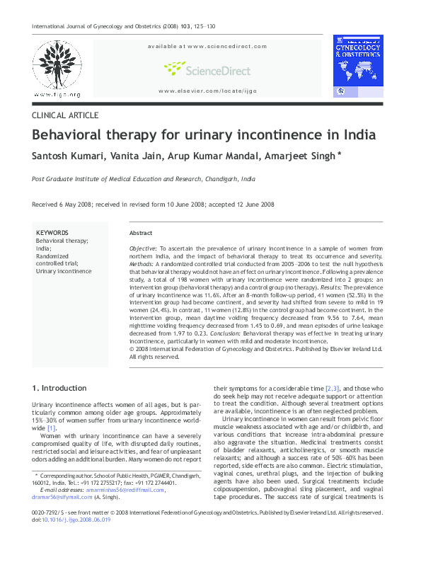 (PDF) Behavioral therapy for urinary incontinence in India