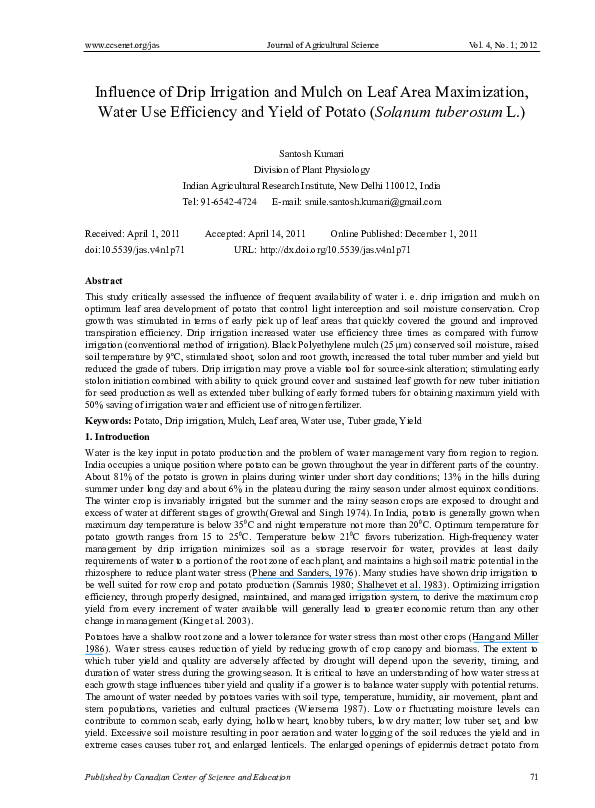 (PDF) Influence of Drip Irrigation and Mulch on Leaf Area Maximization ...