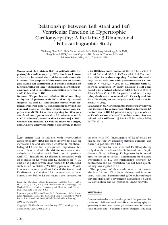 (PDF) Relationship Between Left Atrial and Left Ventricular Function in ...
