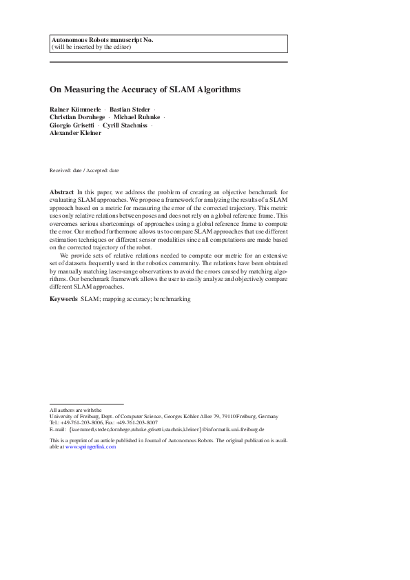 (PDF) On measuring the accuracy of SLAM algorithms