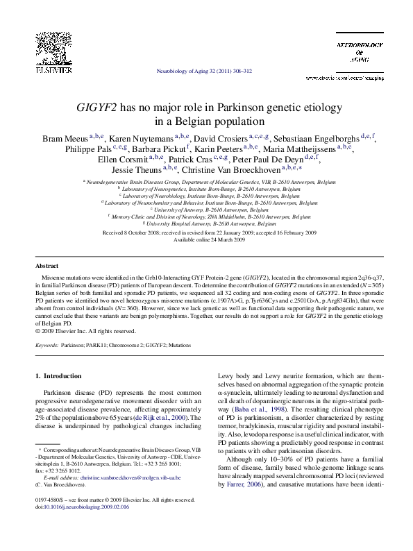 (PDF) GIGYF2 has no major role in Parkinson genetic etiology in a ...