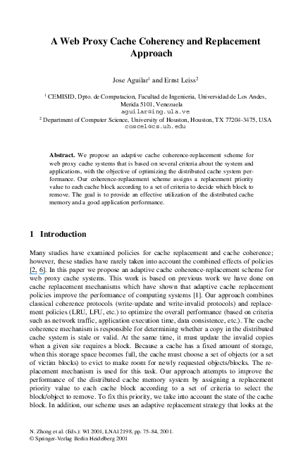 (PDF) A Web Proxy Cache Coherency and Replacement Approach