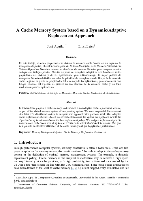 (PDF) A Cache Memory System based on a Dynamic/Adaptive Replacement ...