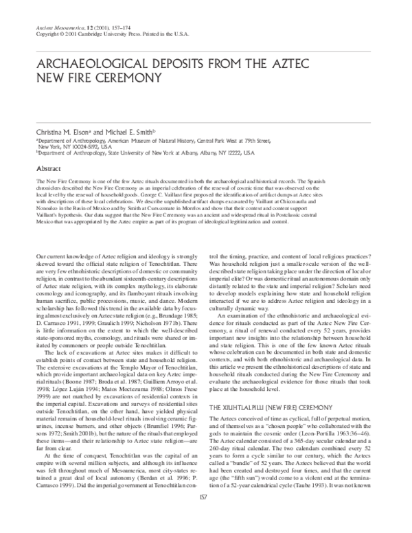 (PDF) Archaeological Deposits from the Aztec New Fire Ceremony