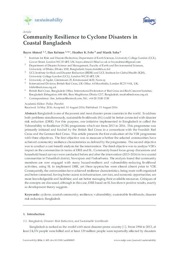 (PDF) Community Resilience to Cyclone Disasters in Coastal Bangladesh