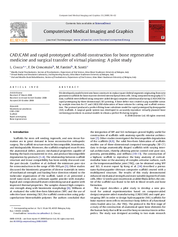 (PDF) CAD/CAM and rapid prototyped scaffold construction for bone ...