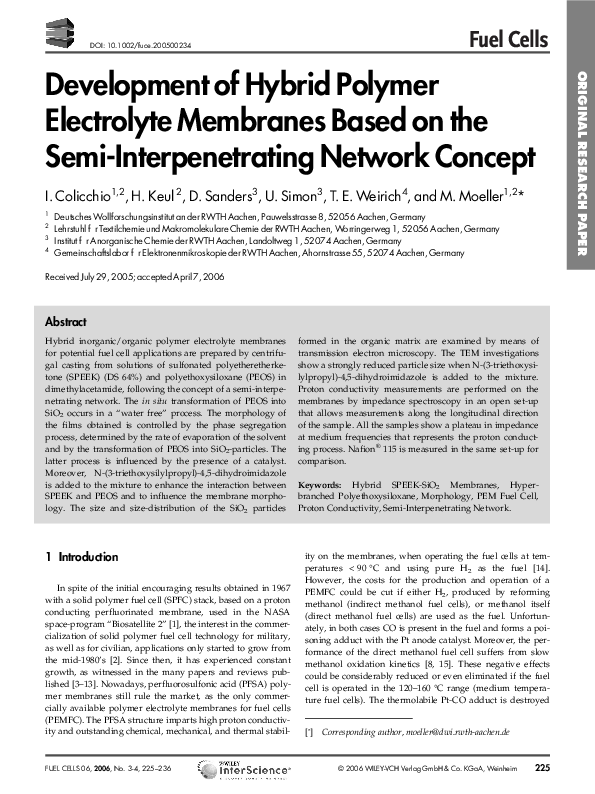 (PDF) Development of hybrid polymer electrolyte membranes based on the ...