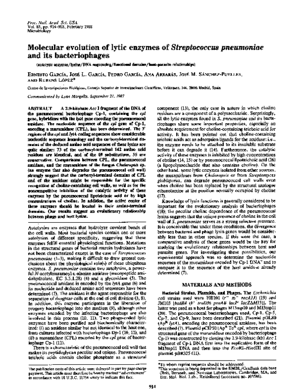 (PDF) Molecular Evolution of Lytic Enzymes of Streptococcus pneumoniae ...