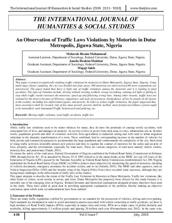 (PDF) An Observation of Traffic Laws Violations by Motorists in Dutse
