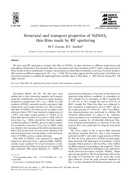 Pdf Structural And Transport Properties Of Ndnio3 Thin Films Made By Rf Sputtering R Jardim And Marcia Escote Academia Edu