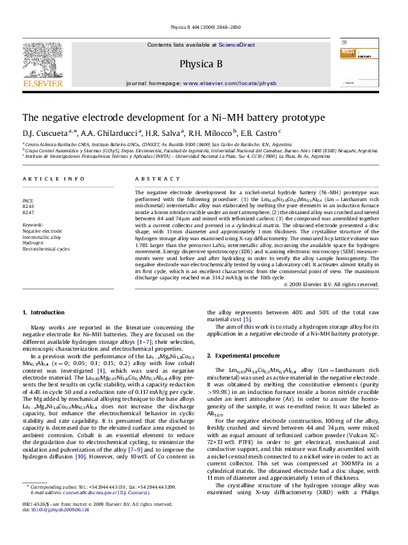 (PDF) The negative electrode development for a NiMH battery prototype