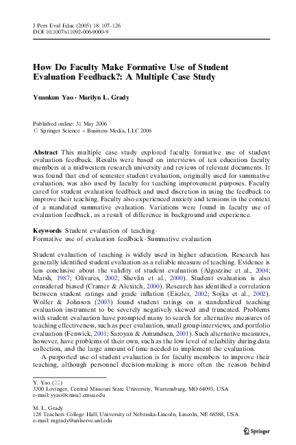 (PDF) How Do Faculty Make Formative Use of Student Evaluation Feedback ...