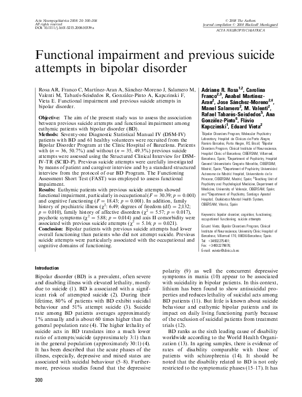 (PDF) Functional impairment and previous suicide attempts in bipolar ...