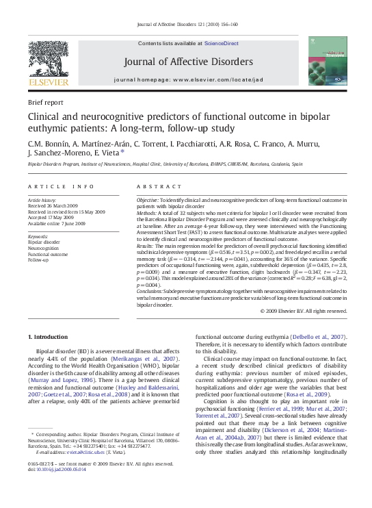 (PDF) Clinical and neurocognitive predictors of functional outcome in ...