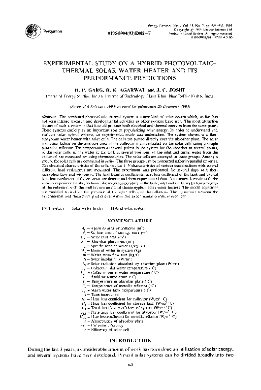 (PDF) Experimental study on a hybrid photovoltaic-thermal solar water ...