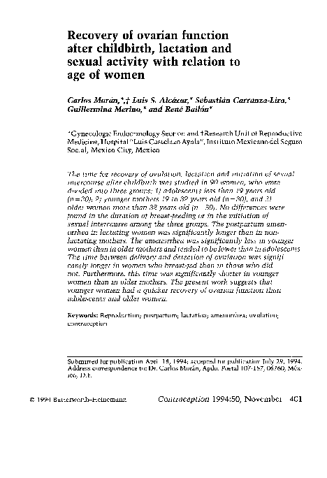 (PDF) Recovery of ovarian function after childbirth, lactation and ...