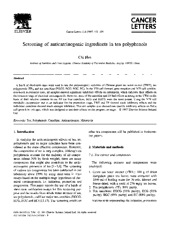 (PDF) Screening of anticarcinogenic ingredients in tea polyphenols