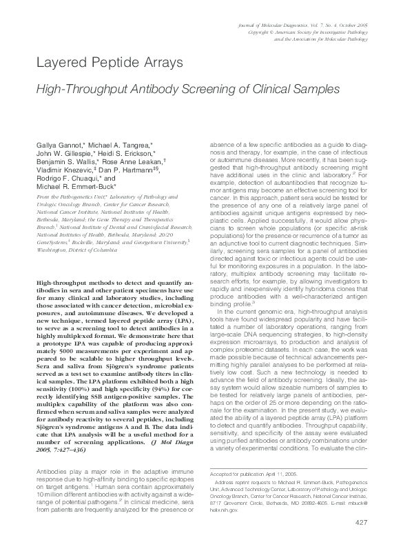 (PDF) Layered Peptide Arrays High-Throughput Antibody Screening of ...