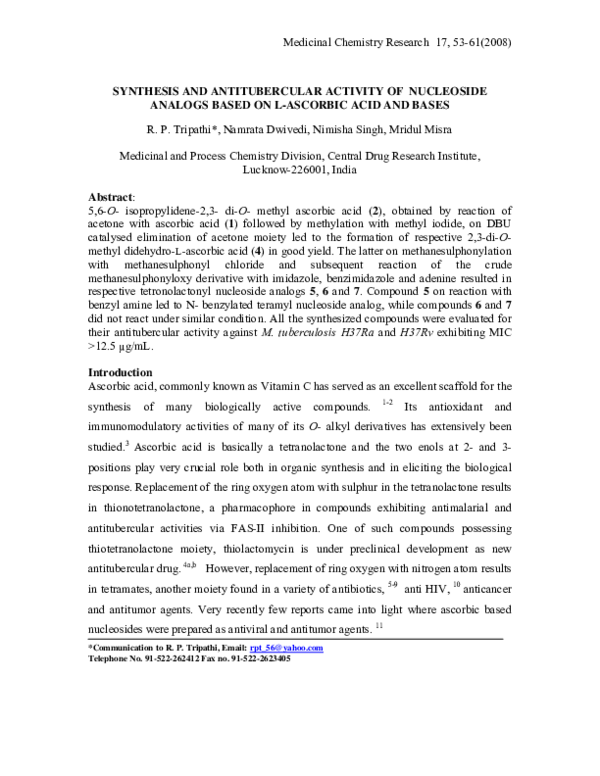 (PDF) Synthesis and antitubercular activity of nucleoside analogs based ...
