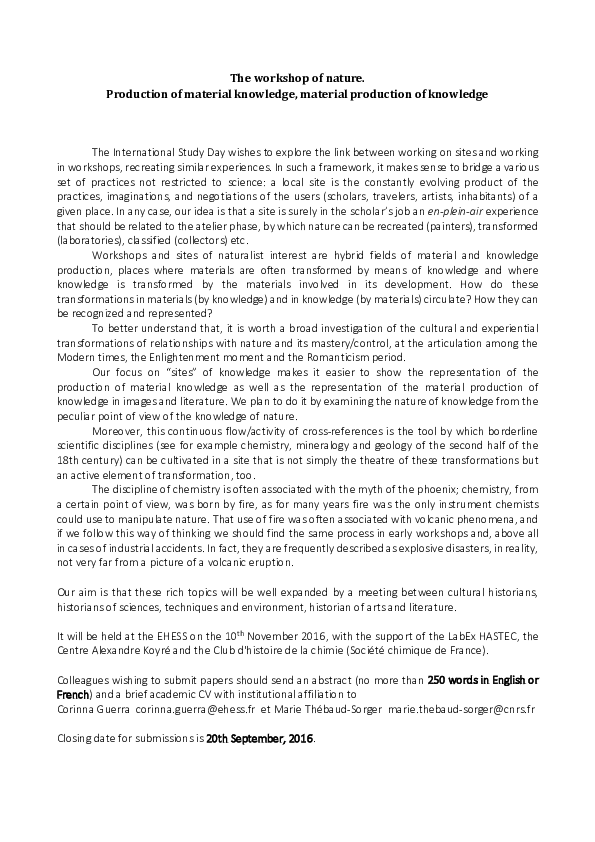 (PDF) The of nature. Production of material knowledge, material production of knowledge