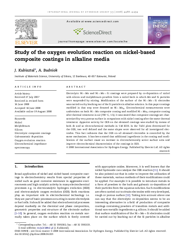 (PDF) Study of the oxygen evolution reaction on nickel-based composite ...