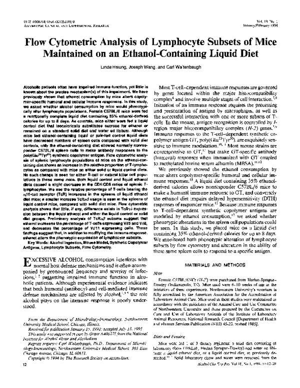 (PDF) Flow cytometric analysis of lymphocyte subsets of mice maintained ...