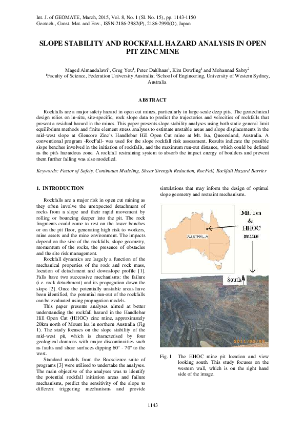 (PDF) SLOPE STABILITY AND ROCKFALL HAZARD ANALYSIS IN OPEN PIT ZINC MINE