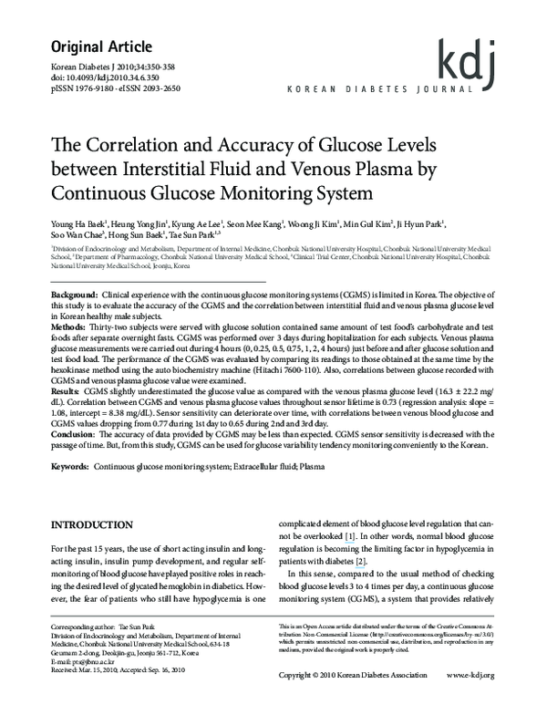 (PDF) The Correlation and Accuracy of Glucose Levels between