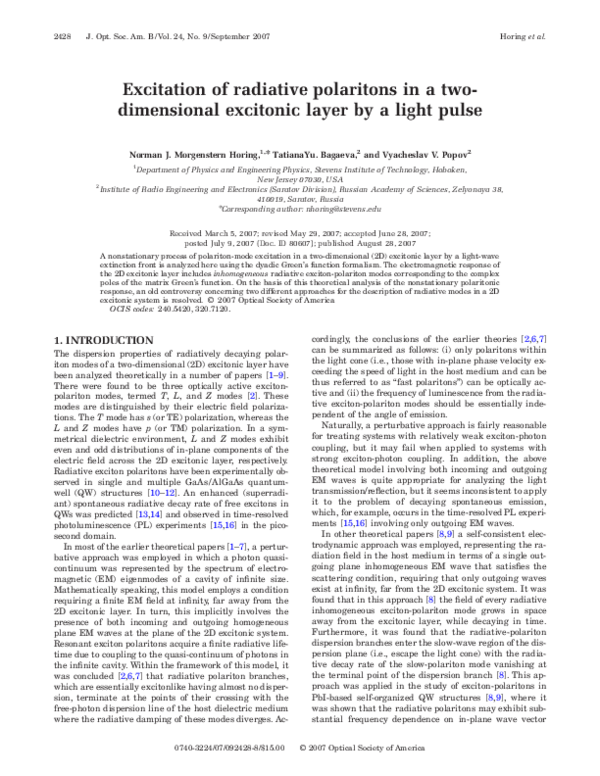 (PDF) Excitation of radiative polaritons in a two-dimensional excitonic ...