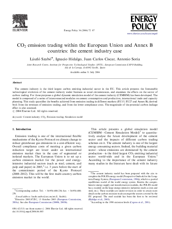 (PDF) CO 2 emission trading within the European Union and Annex B ...