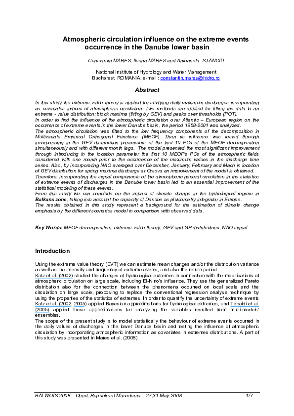 (PDF) Atmospheric circulation influence on the extreme events ...