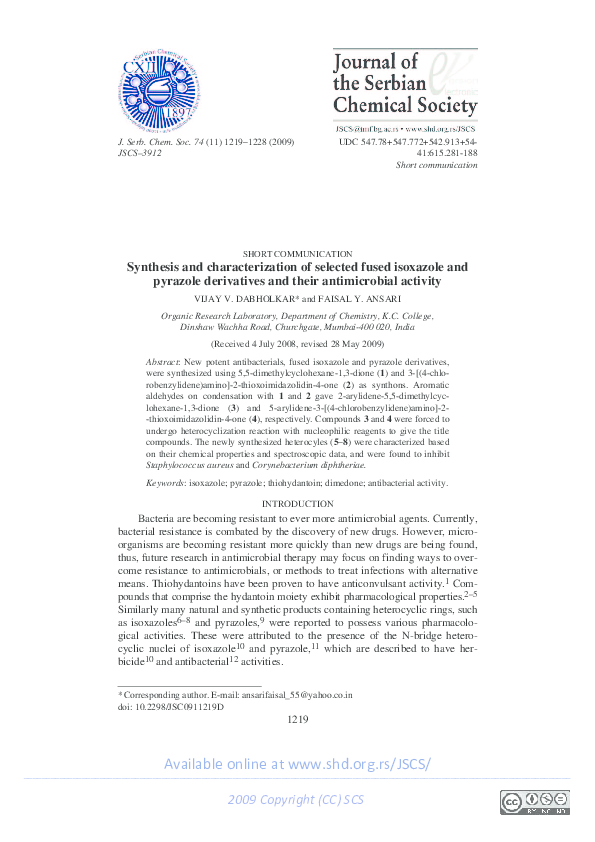 (PDF) Synthesis and characterization of selected fused isoxazole and ...