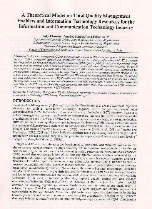 (PDF) A Theoretical Model on Total Quality Management Enablers and ...