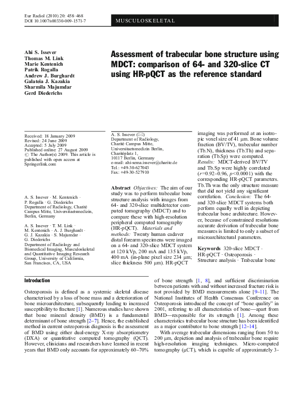 (PDF) Assessment of trabecular bone structure using MDCT: comparison of ...