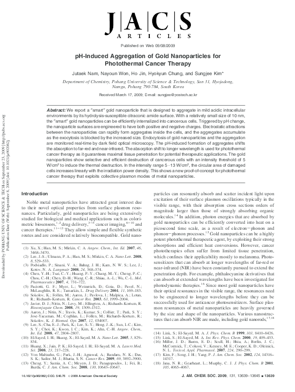(PDF) pH-Induced Aggregation of Gold Nanoparticles for Photothermal ...