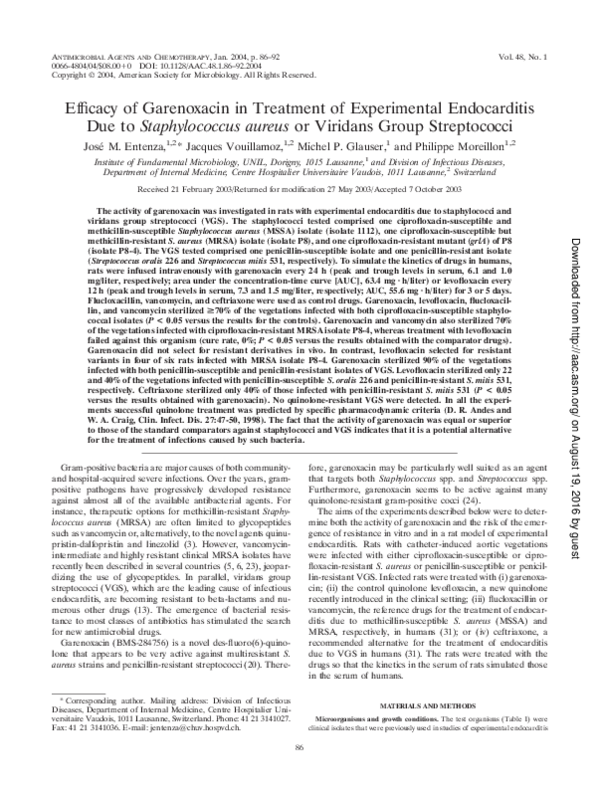 (PDF) Efficacy of Garenoxacin in Treatment of Experimental Endocarditis ...