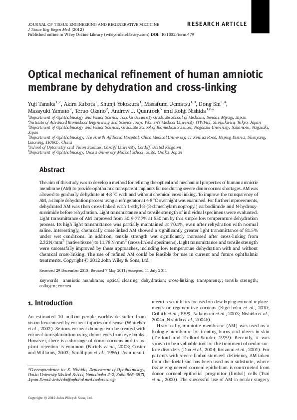 (PDF) Optical mechanical refinement of human amniotic membrane by ...