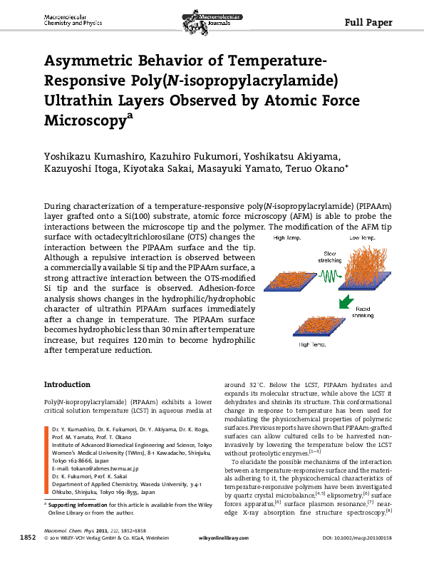 (PDF) Asymmetric Behavior of Temperature-Responsive Poly(N ...