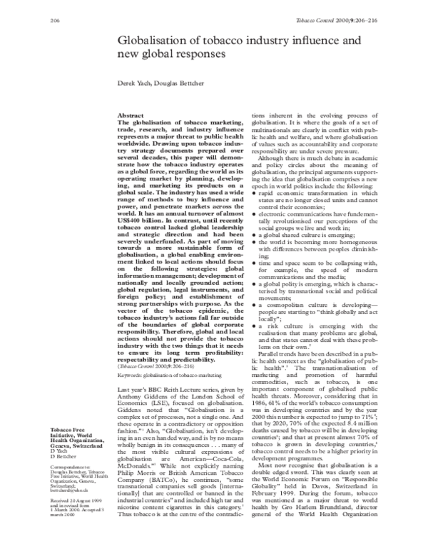 (PDF) Globalisation of tobacco industry influence and new global