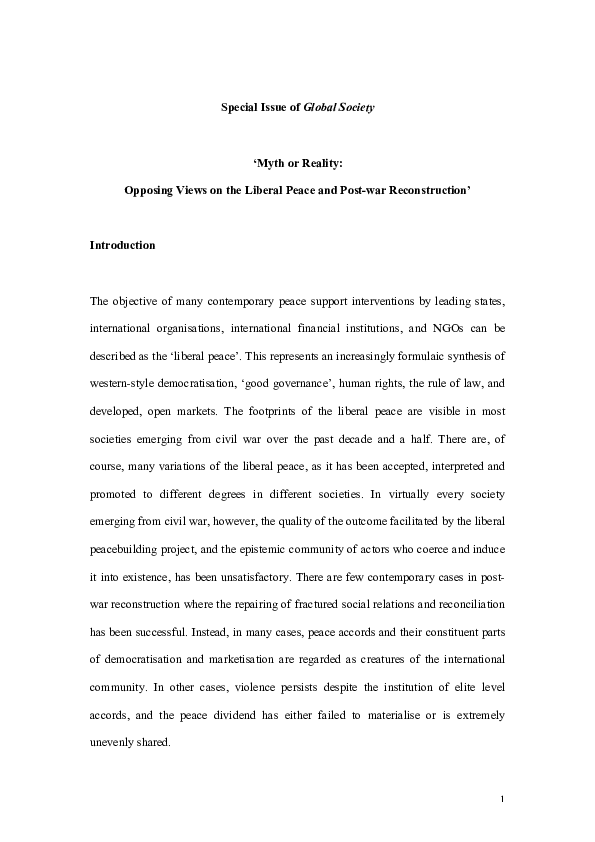 Myth or reality: the liberal peace and post-conflict reconstruction