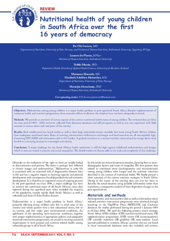 (PDF) Nutritional health of young children in South Africa over the ...