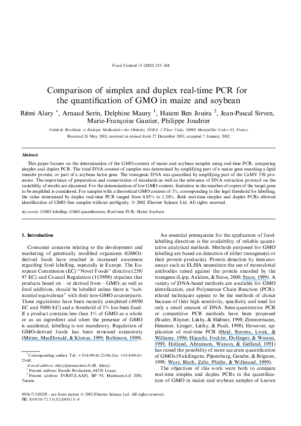 (PDF) Comparison of simplex and duplex real-time PCR for the ...