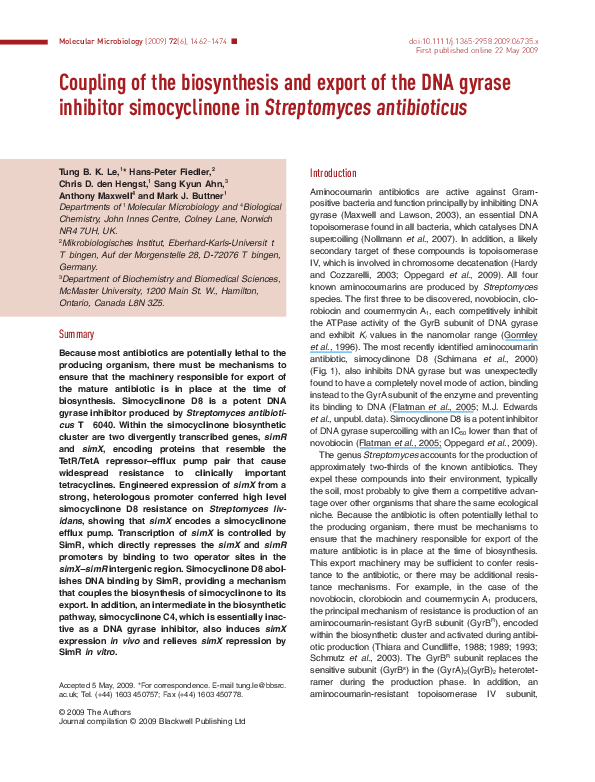 (PDF) Coupling of the biosynthesis and export of the DNA gyrase ...